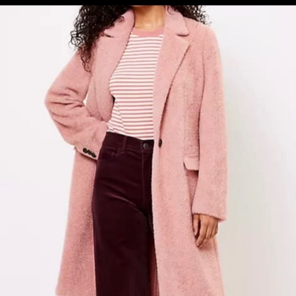 LOFT Soft and Cozy Coral Herringbone Coat